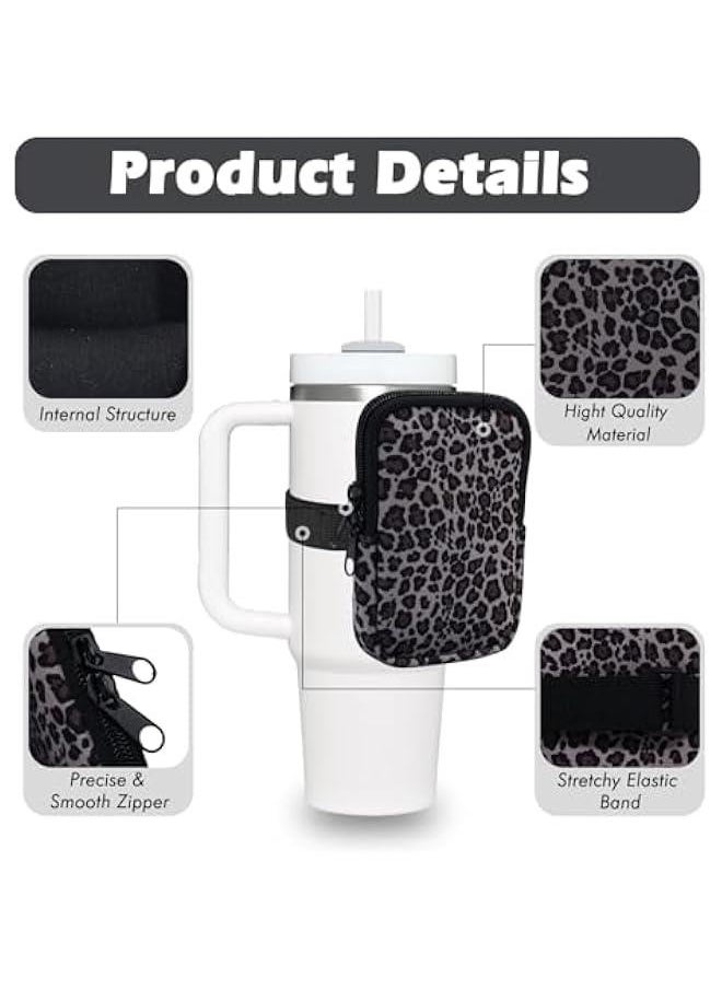 Water Bottle Pouch Cup Accessories for Women Quencher Adventure IceFlow 20oz 30oz 40oz Tumbler Pouch with Handle Running Pouch Bag for Cards Keys(Leopard)