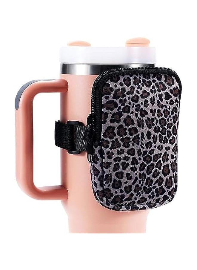 Water Bottle Pouch Cup Accessories for Women Quencher Adventure IceFlow 20oz 30oz 40oz Tumbler Pouch with Handle Running Pouch Bag for Cards Keys(Leopard)