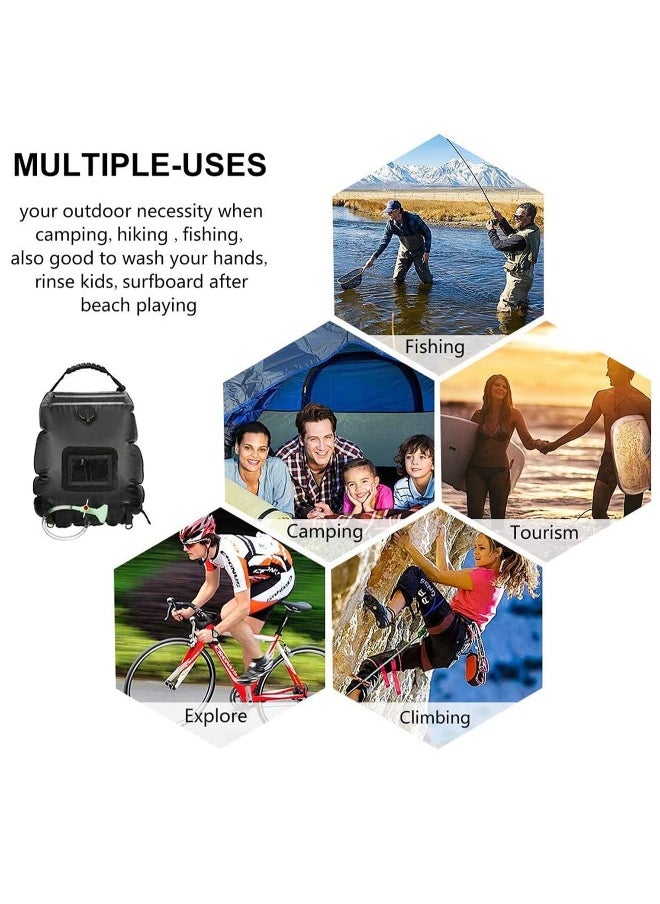 Solar Shower Bag, Durable 5 Gallons/20 L Solar Heating Camping Shower Bag with Removable Hose and On-Off Switchable Shower Head for Camping Beach Swimming Outdoor Traveling Hiking