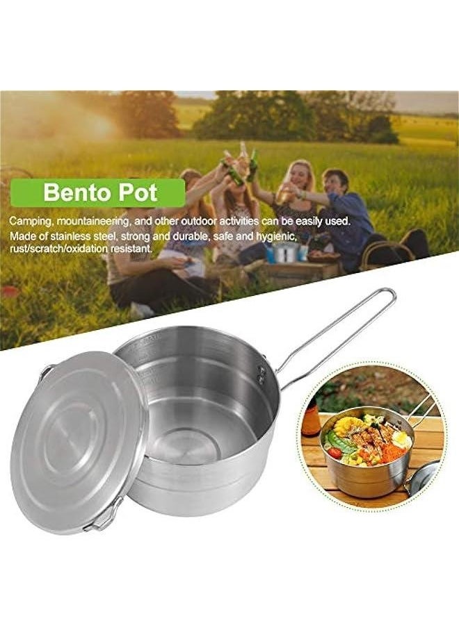 Stainless Steel Camping Cook Pot with Lid and Folding Handle Camping Cookware 1.5L Large Capacity Bento Pot for Camping, Hiking, Picnic