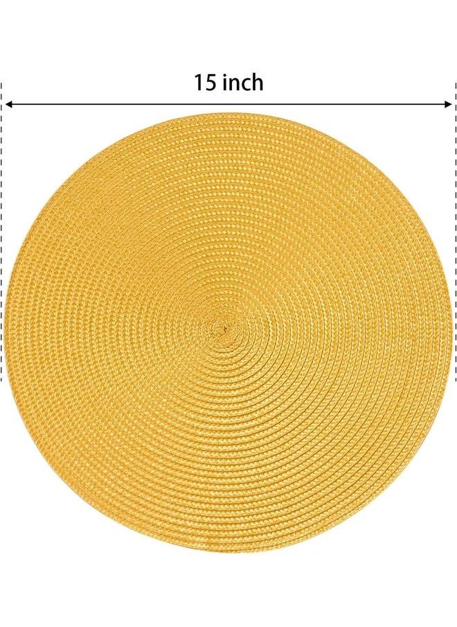 Round Placemats Set of 4 Table Mats for Dining Tables Washable Non-Slip Place mats 15 Inch Indoor Outdoor Use(Yellow, 4pcs)
