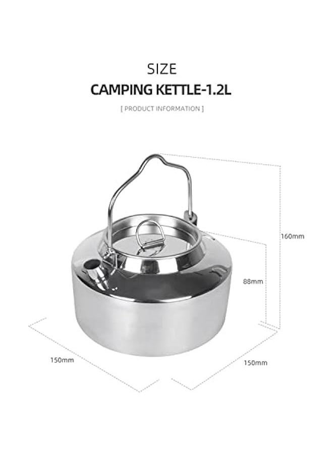 1.2L Camping Stainless Steel Tea Kettle Outdoor Hiking Picnic Pot Water Boiler for Coffee Portable for Camping Bushcraft and Travel