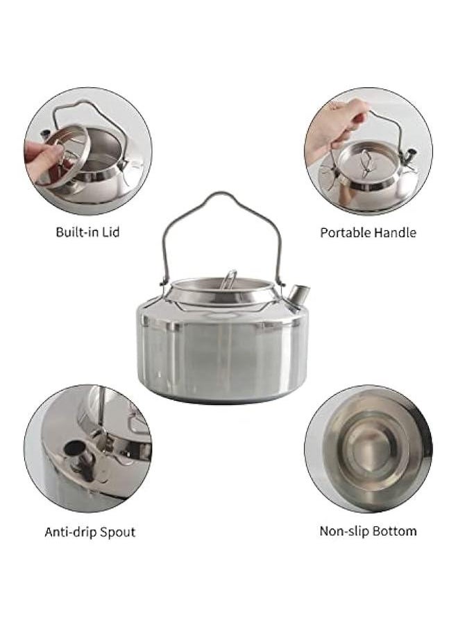 1.2L Camping Stainless Steel Tea Kettle Outdoor Hiking Picnic Pot Water Boiler for Coffee Portable for Camping Bushcraft and Travel