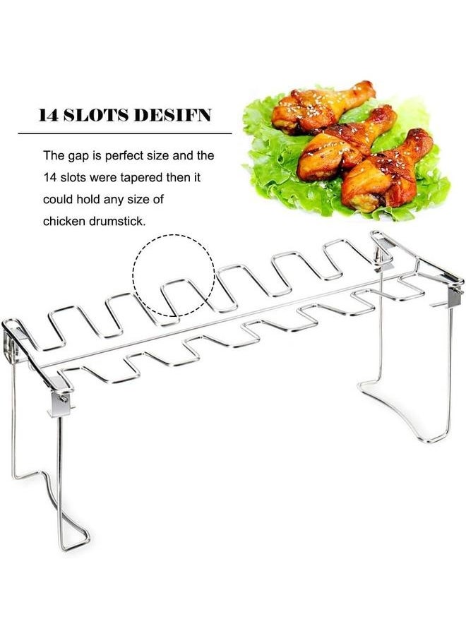 Chicken Leg Wing Rack 14 Slots Stainless Steel Metal Roaster Stand with Drip Tray for r Grill or Oven, Dishwasher Safe, Non-Stick