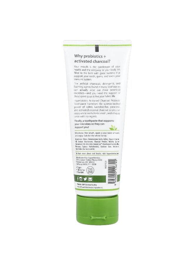 Hyperbiotics, Activated Charcoal Probiotic Toothpaste, Spearmint, 4 oz (113 g)