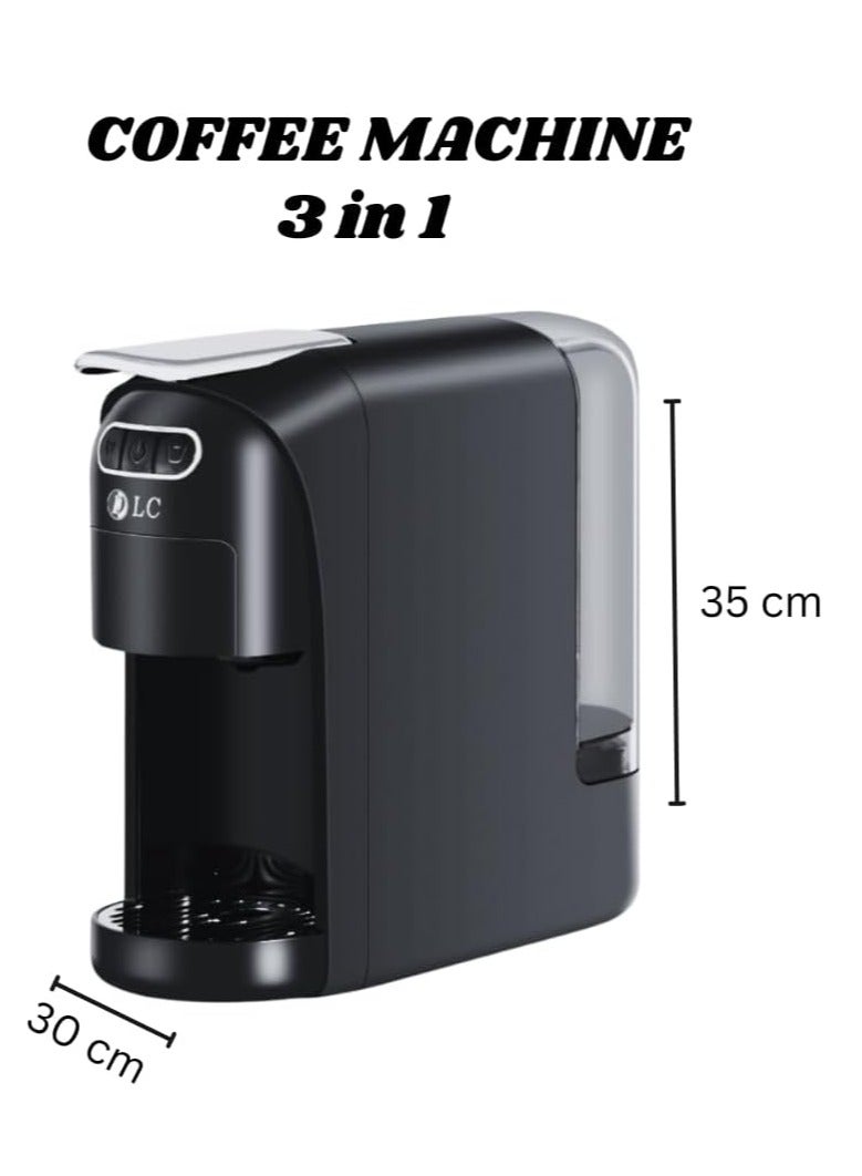 3-in-1 Coffee Machine (700ml, 1400W) – Espresso, Cappuccino & Latte Maker, 15 Bar Pressure, Compact, Durable & Easy to Use (Black) 700 ml 1400 W 7321 black