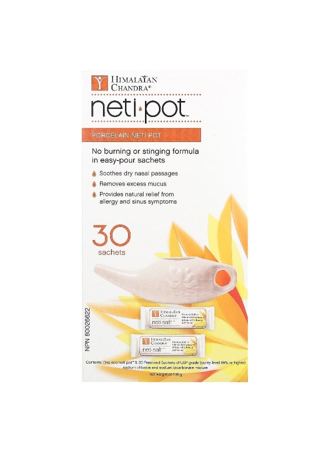 Himalayan Chandra, Porcelain Neti Pot with Neti Salt Saches, 2.16 g