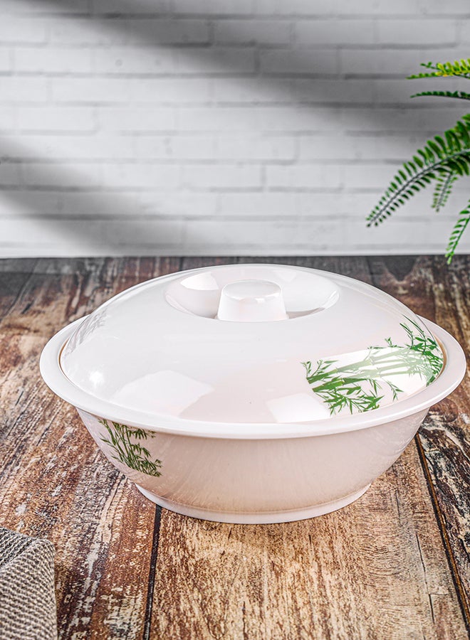 Bamboos Design Bowl With Lid White/Grey 10inch