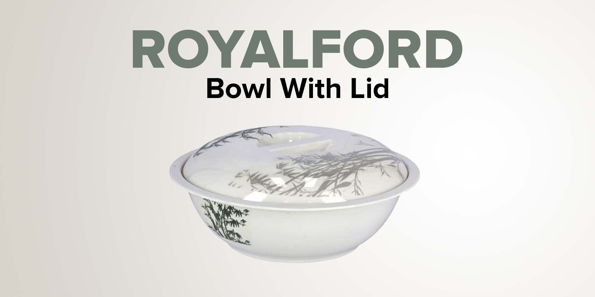 Bamboos Design Bowl With Lid White/Grey 10inch