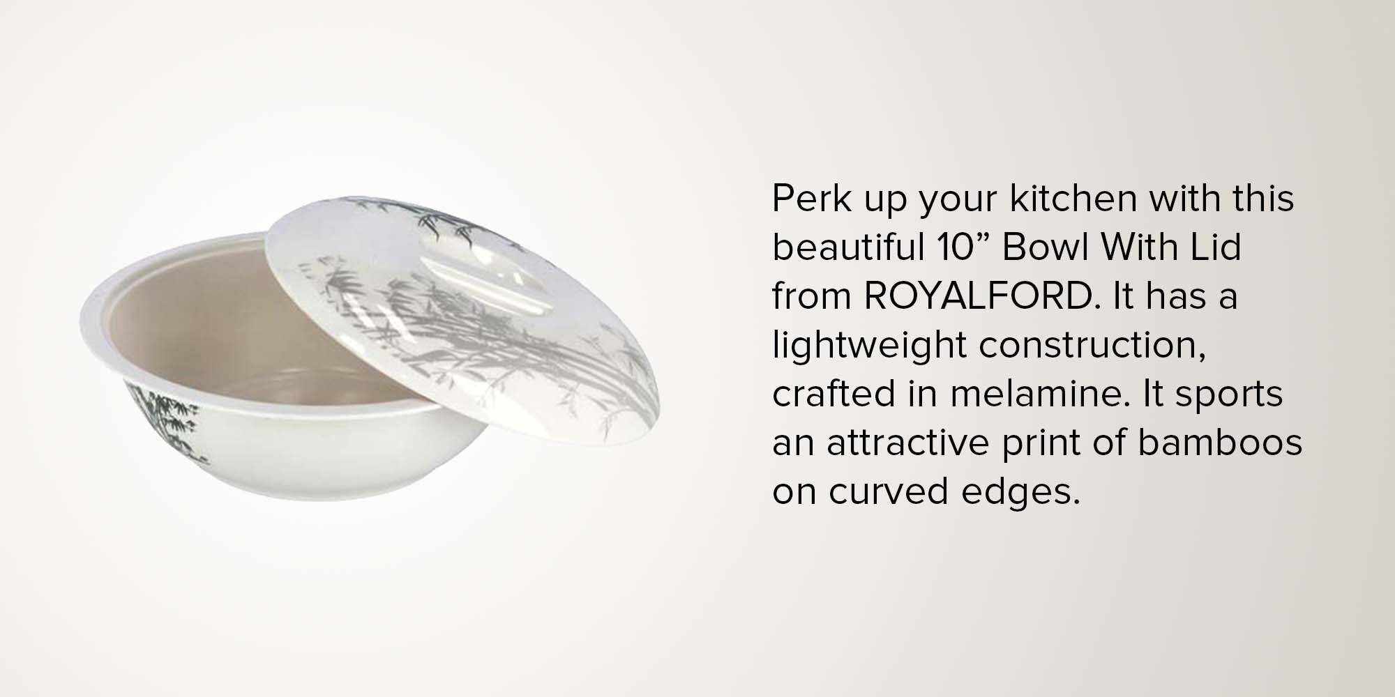 Bamboos Design Bowl With Lid White/Grey 10inch