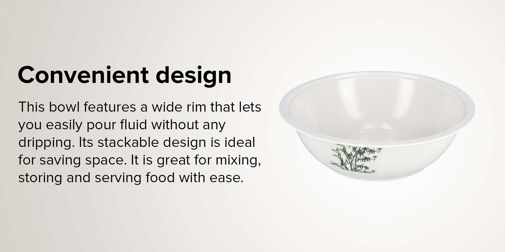 Bamboos Design Bowl With Lid White/Grey 10inch