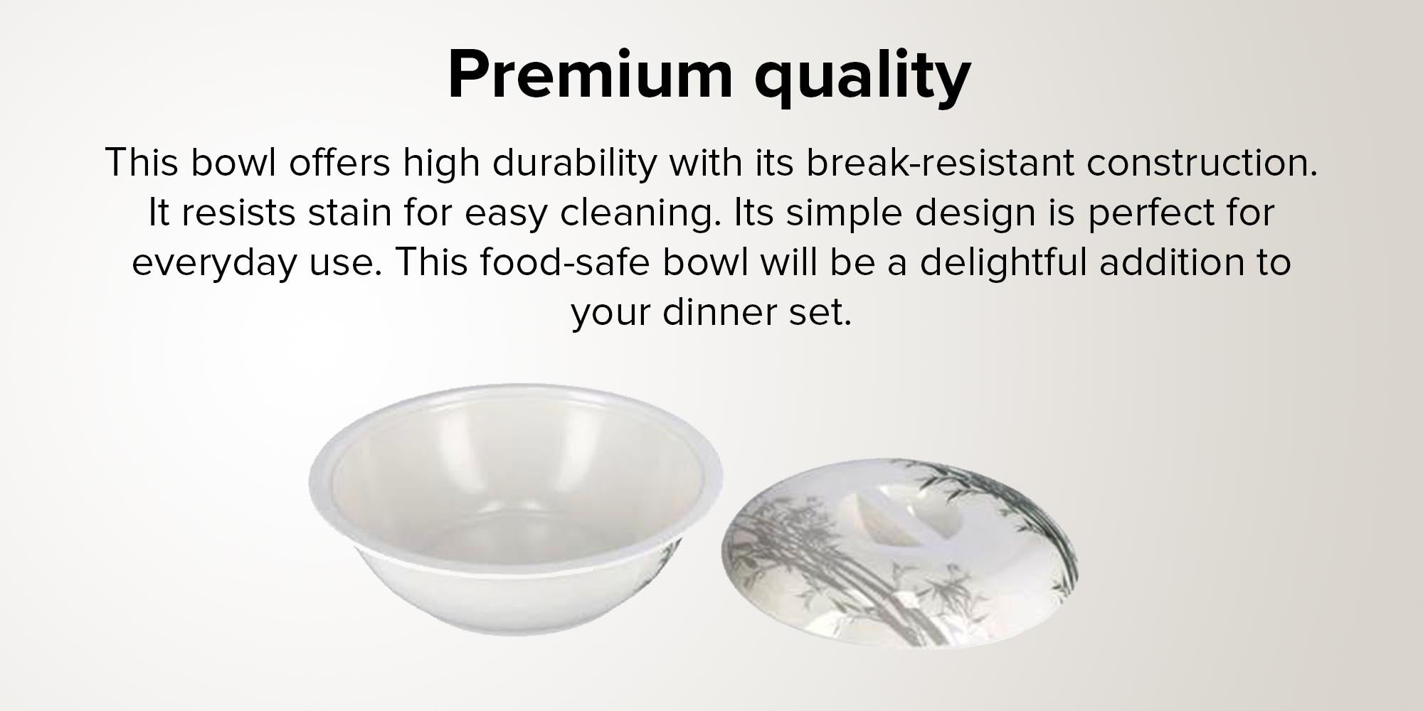 Bamboos Design Bowl With Lid White/Grey 10inch