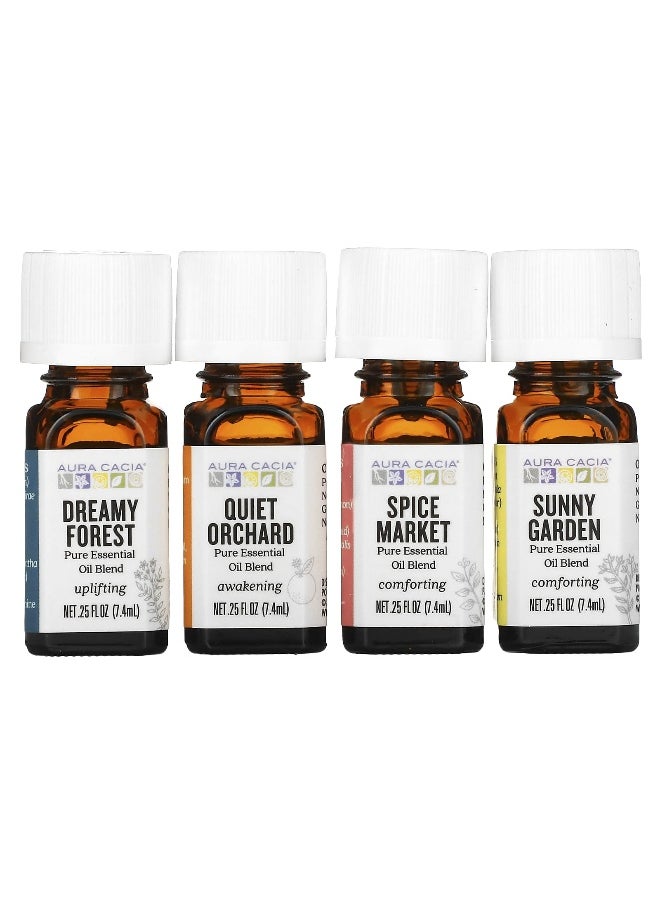 Aura Cacia, Journey Kit, Essential Oil Diffusion Blends, 4 Bottles, 0.25 fl oz (7.4 ml) Each