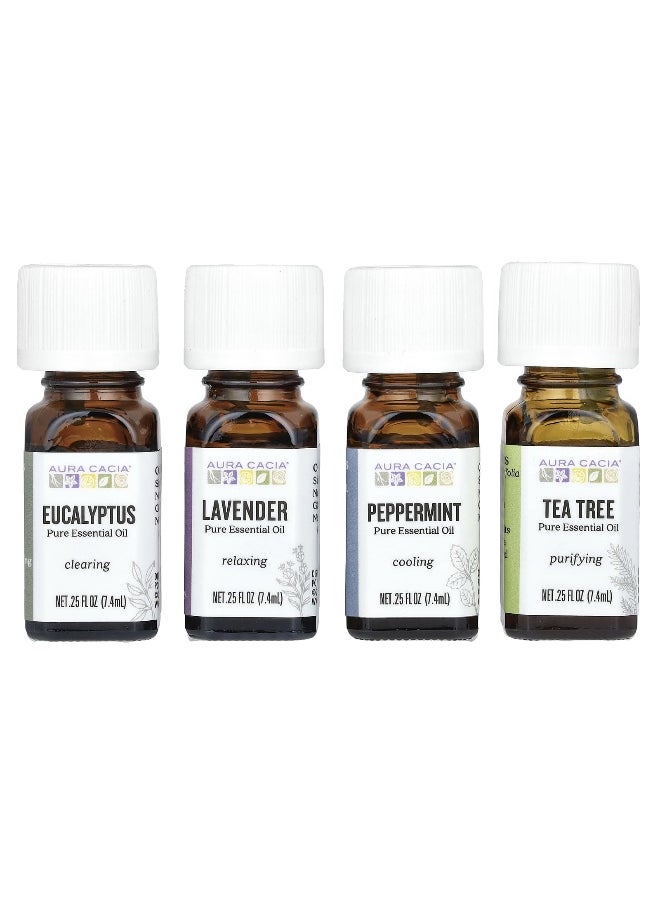 Aura Cacia, Pure Essential Oils, Discover Kit, 4 Bottles, 0.25 fl oz (7.4 ml) Each