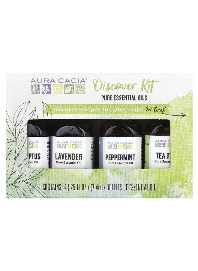 Aura Cacia, Pure Essential Oils, Discover Kit, 4 Bottles, 0.25 fl oz (7.4 ml) Each