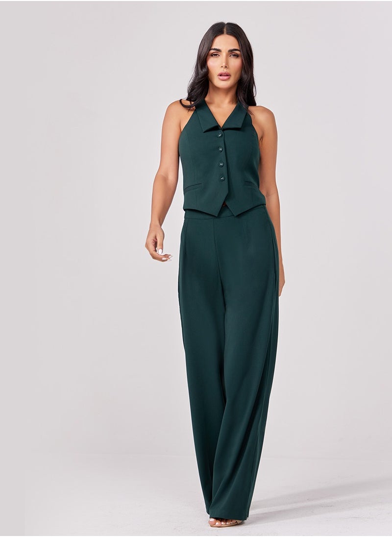 Flared Leg Formal Dark Green Pant