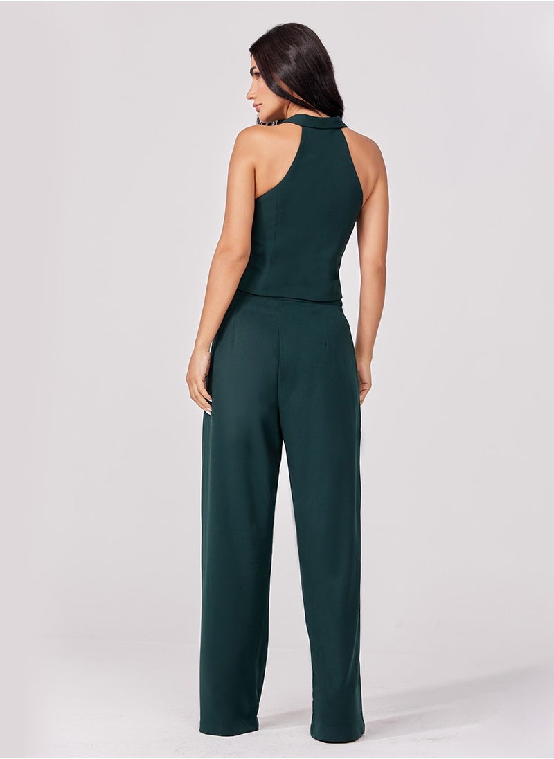 Flared Leg Formal Dark Green Pant
