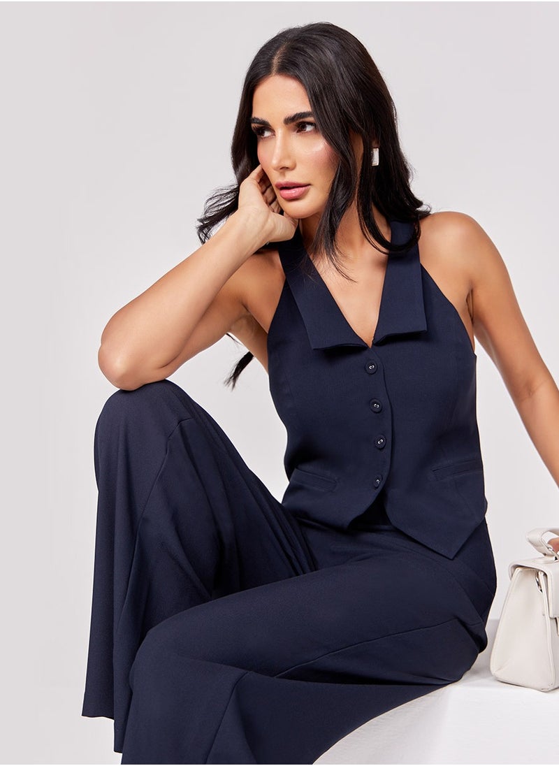 Flared Leg Formal Navy Blue Pant