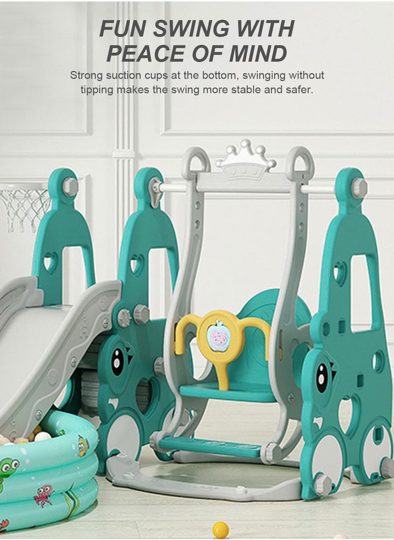 6 in 1 Kids Slide and Swing Set, Indoor/Outdoor Playground for Toddlers Car Combination Slide Children Swing with Closed Pedal Spot/Soft Ball Pool