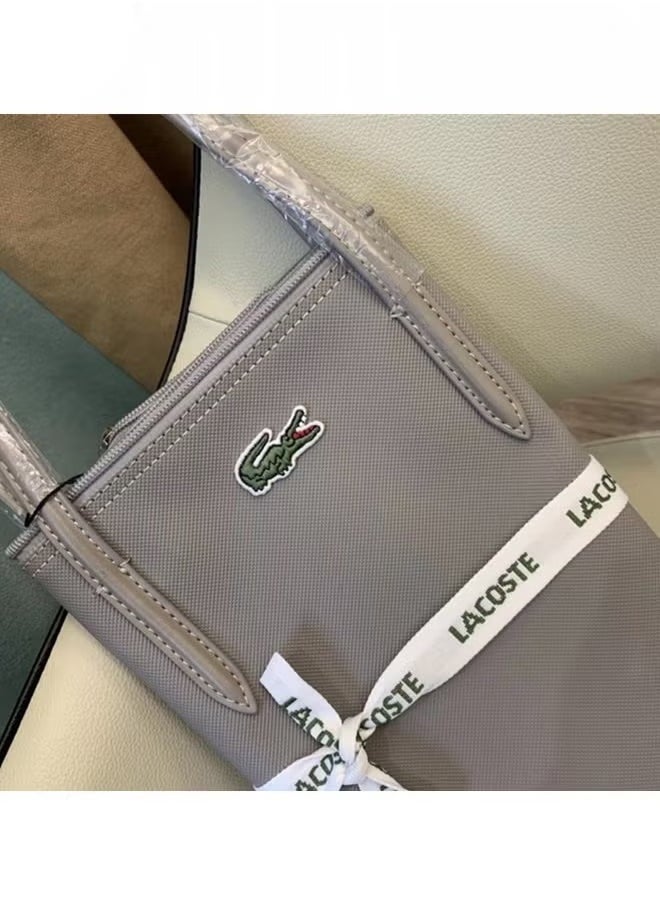 Lacoste Women's Concept Fashion Versatile Large Capacity Zipper Handbag Tote Bag Shoulder Bag Large Size Linen grey