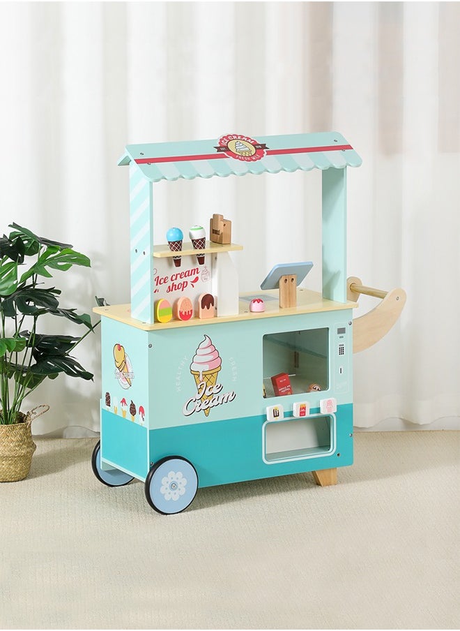Fresh Blue And Green Wood Mobile Ice Cream Shop Feel Interesting Business Play