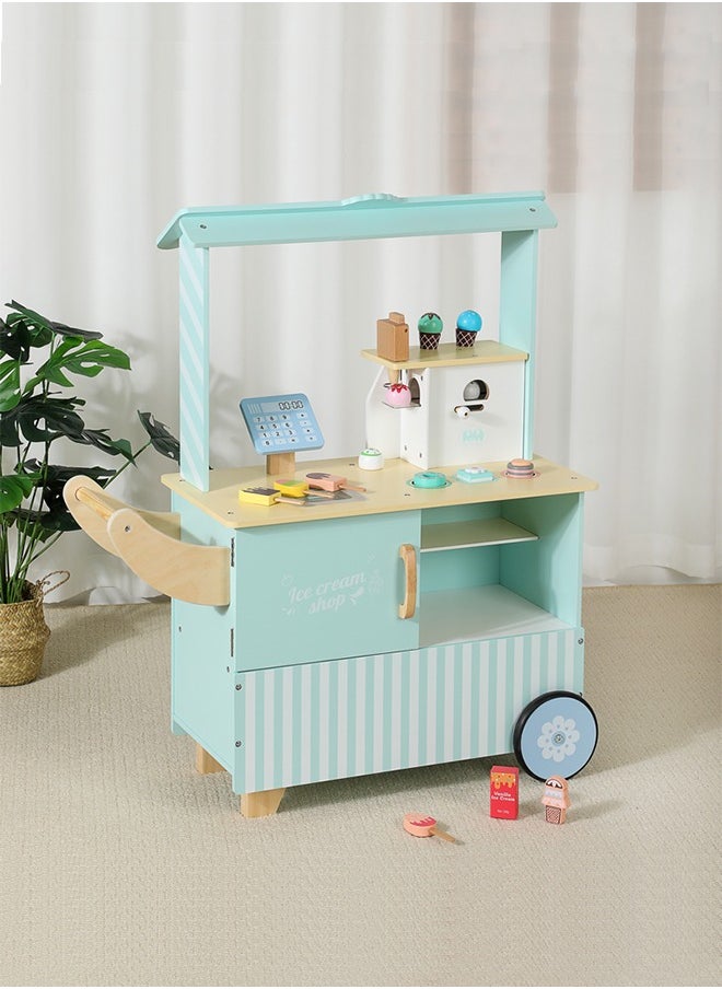 Fresh Blue And Green Wood Mobile Ice Cream Shop Feel Interesting Business Play
