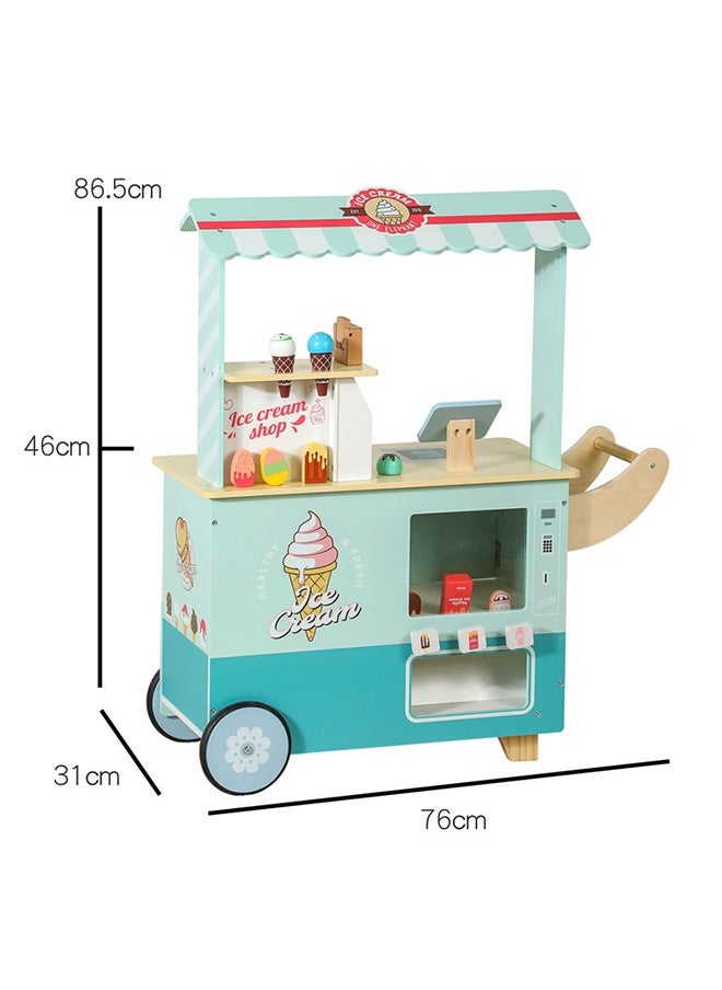 Fresh Blue And Green Wood Mobile Ice Cream Shop Feel Interesting Business Play