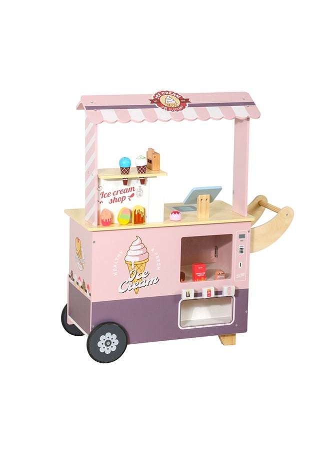 Dream Pink Wooden Children'S Mobile Ice Cream Shop Toy Car, Enjoy Sweet Play Fun