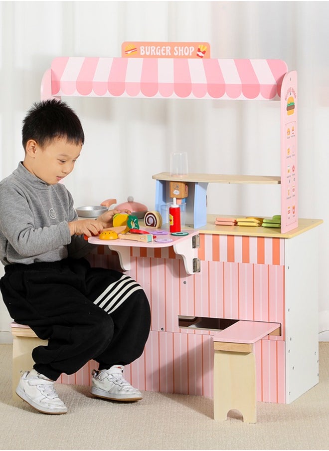 Cute Wooden Children's Burger Shop Toys Simulate The Operation Of Delicious Hamburgers