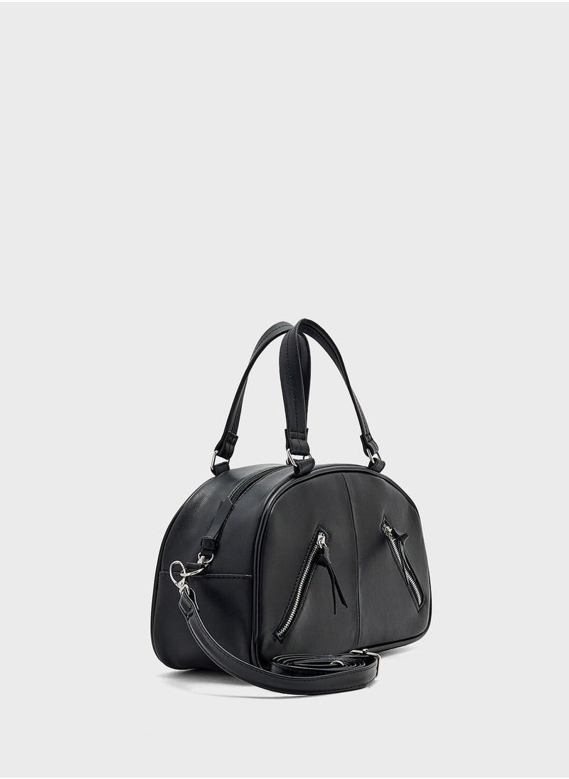 Zip Detail Bowler Satchel Bag