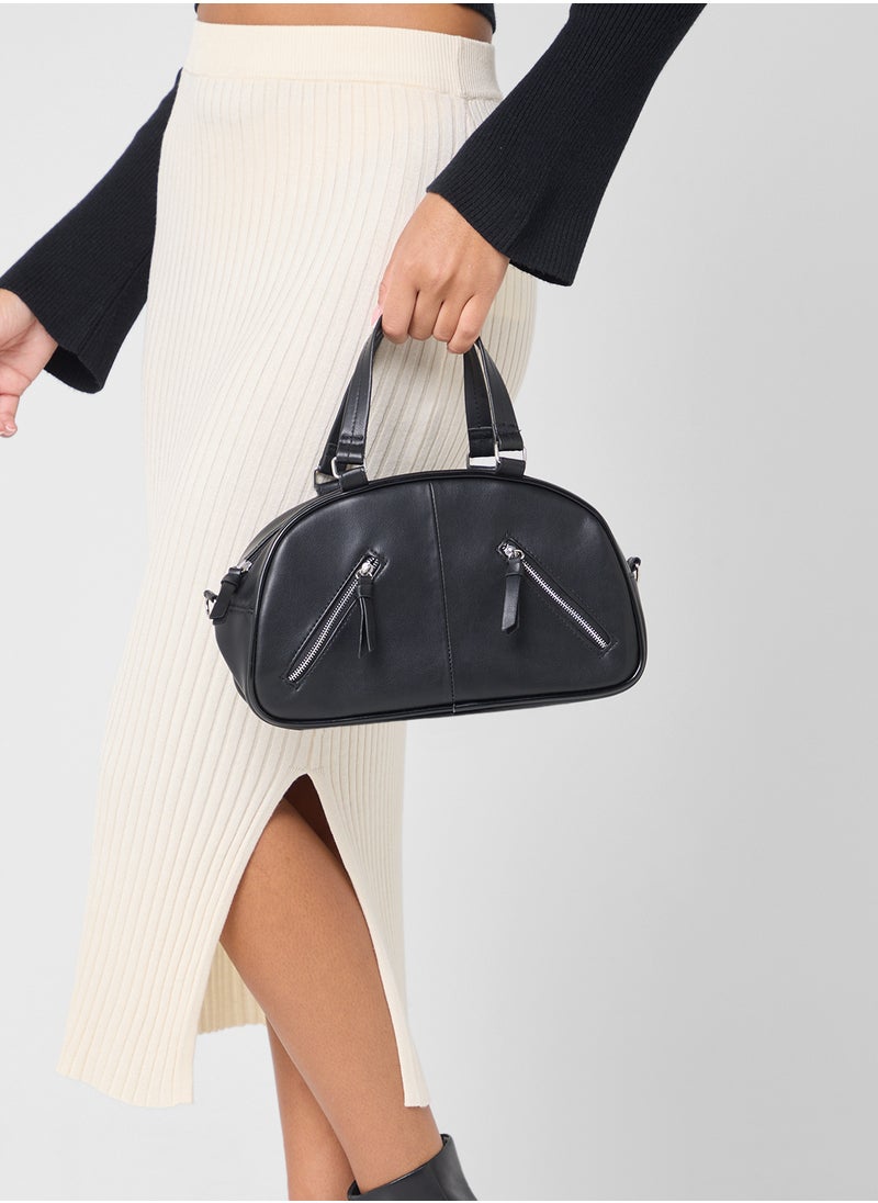 Zip Detail Bowler Satchel Bag