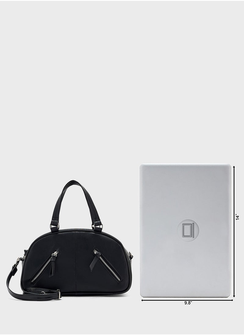 Zip Detail Bowler Satchel Bag