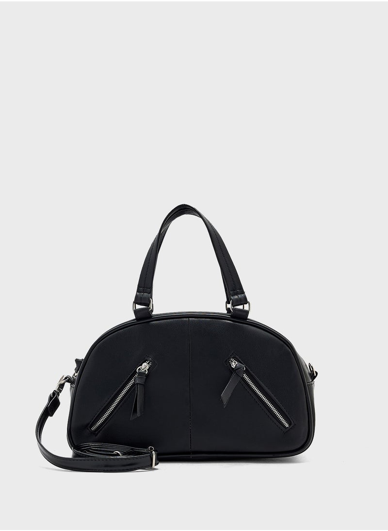 Zip Detail Bowler Satchel Bag