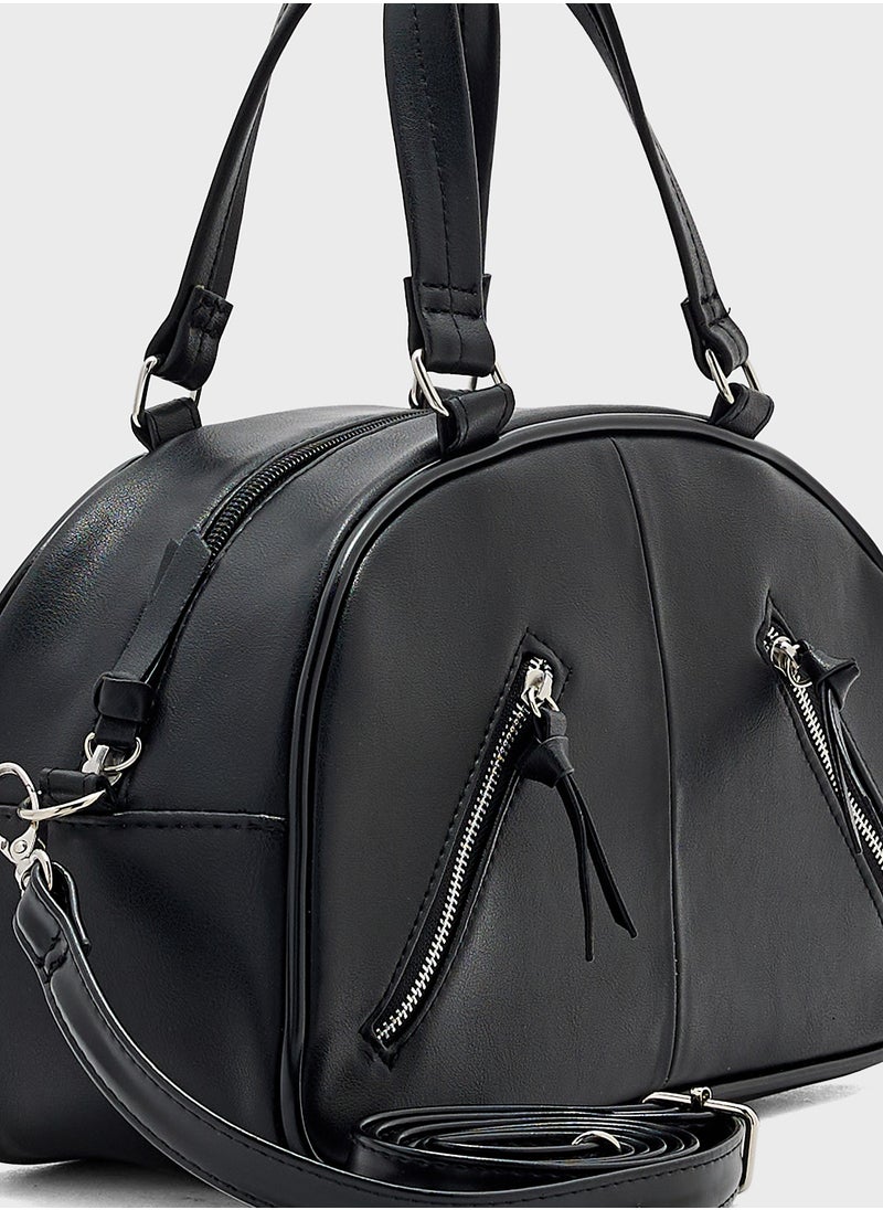Zip Detail Bowler Satchel Bag