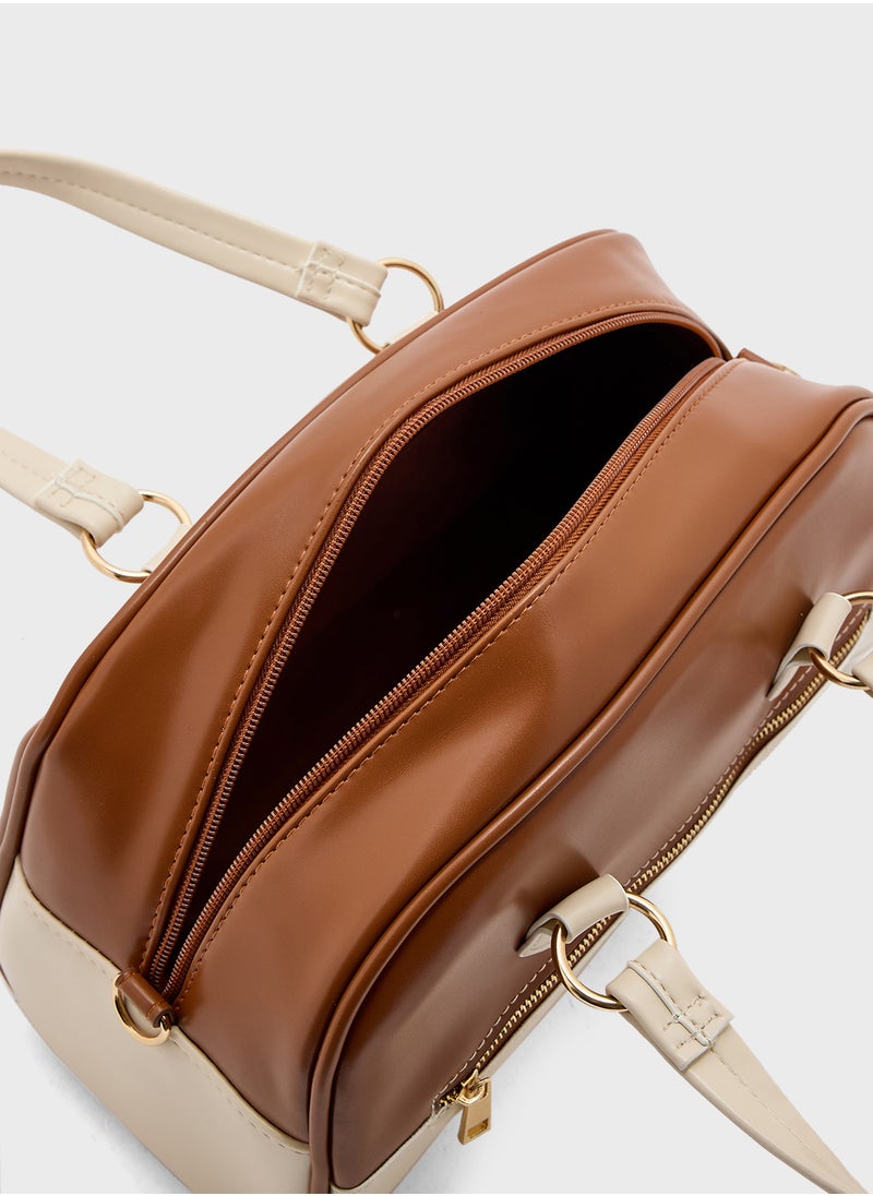 Zip Detail Bowler Satchel Bag