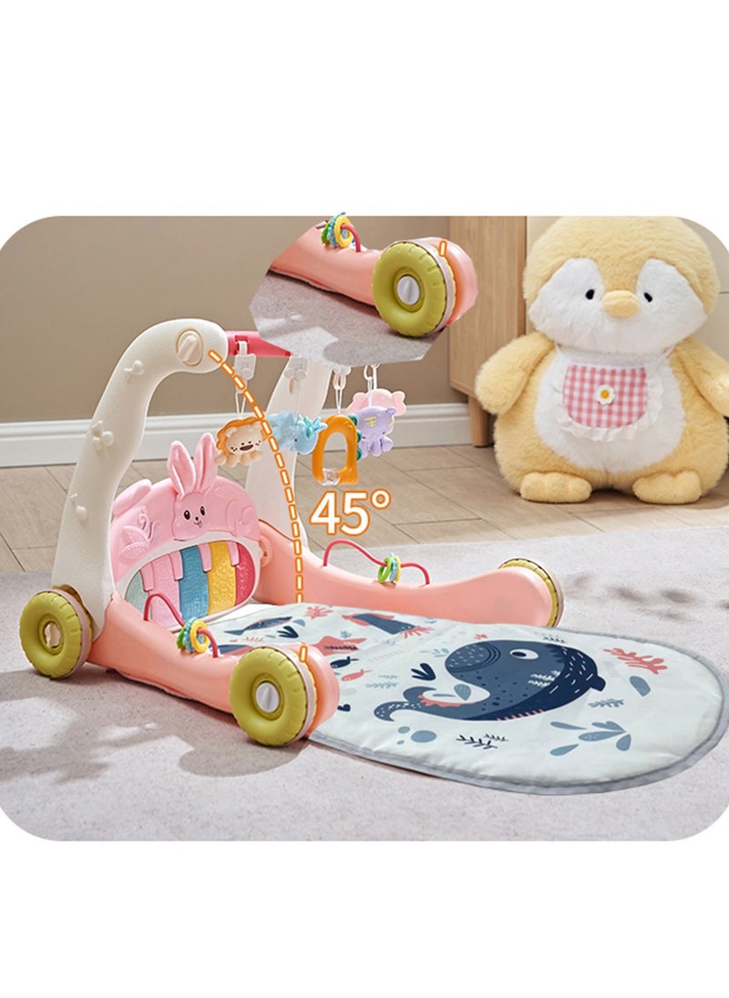 3 in 1 Baby Play Mat Gym, Kick and Play Piano Gym with Music Light, Activity Tummy Time Play mat with 5 Learning Sensory Toys, Infant Gifts for Newborn Baby Toddler 0-14 Months