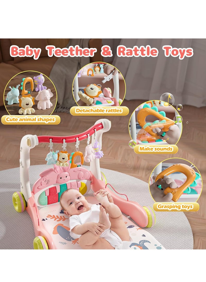 3 in 1 Baby Play Mat Gym, Kick and Play Piano Gym with Music Light, Activity Tummy Time Play mat with 5 Learning Sensory Toys, Infant Gifts for Newborn Baby Toddler 0-14 Months