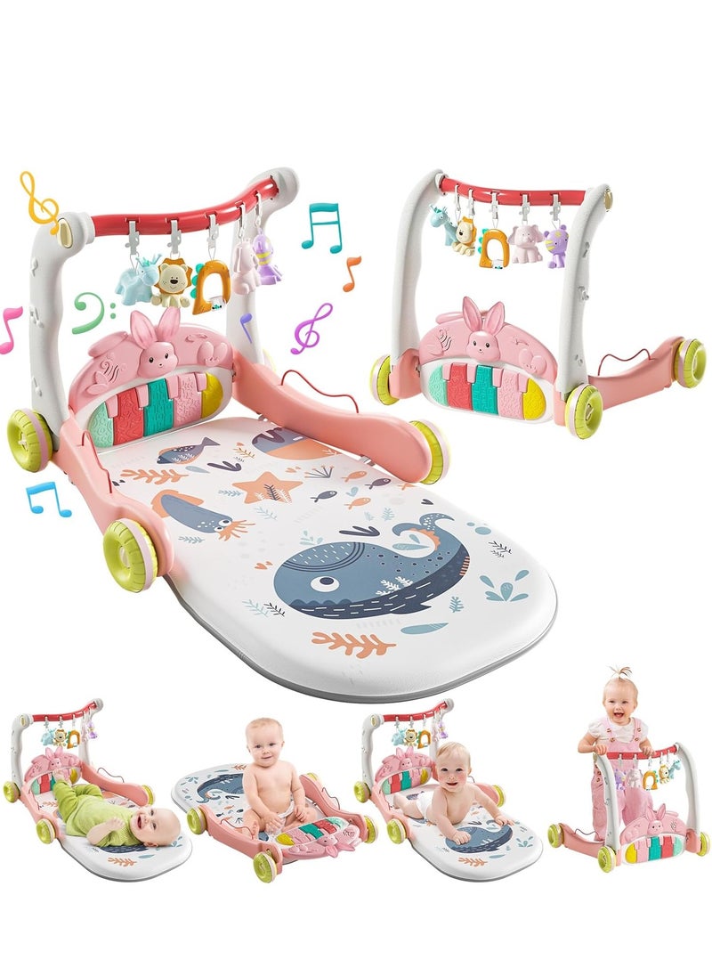 3 in 1 Baby Play Mat Gym, Kick and Play Piano Gym with Music Light, Activity Tummy Time Play mat with 5 Learning Sensory Toys, Infant Gifts for Newborn Baby Toddler 0-14 Months