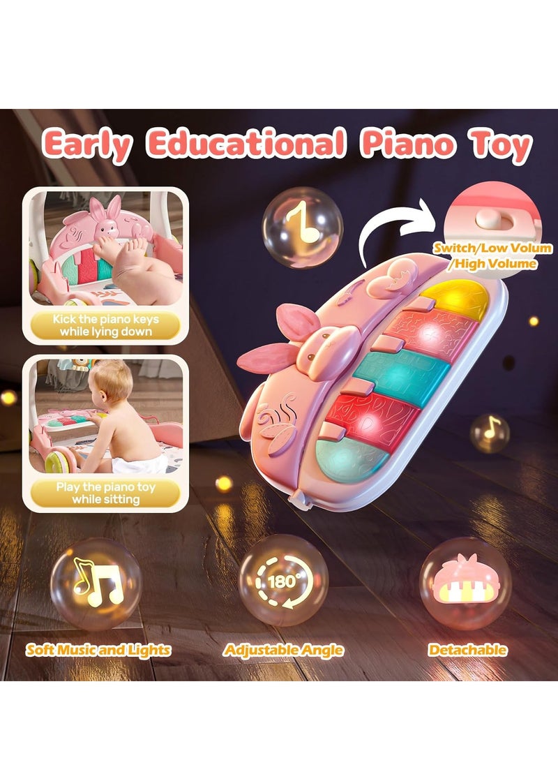 3 in 1 Baby Play Mat Gym, Kick and Play Piano Gym with Music Light, Activity Tummy Time Play mat with 5 Learning Sensory Toys, Infant Gifts for Newborn Baby Toddler 0-14 Months