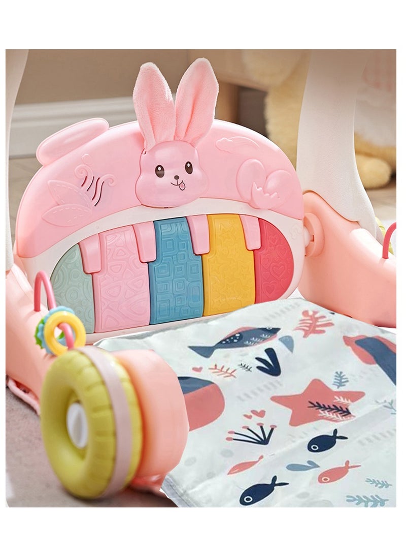 3 in 1 Baby Play Mat Gym, Kick and Play Piano Gym with Music Light, Activity Tummy Time Play mat with 5 Learning Sensory Toys, Infant Gifts for Newborn Baby Toddler 0-14 Months