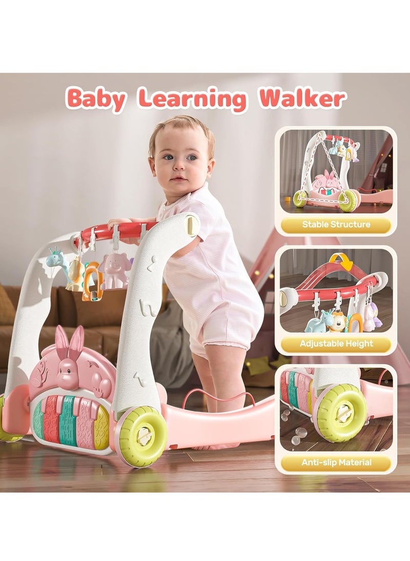 3 in 1 Baby Play Mat Gym, Kick and Play Piano Gym with Music Light, Activity Tummy Time Play mat with 5 Learning Sensory Toys, Infant Gifts for Newborn Baby Toddler 0-14 Months