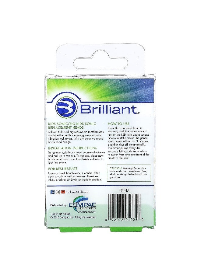 Baby Buddy, Brilliant, Kids Sonic Refill Heads, 3+ Years, Yellow, 2 Refill Heads