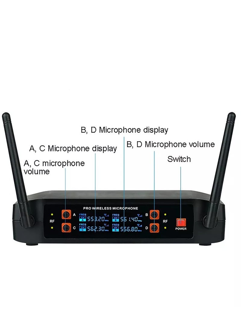 Wireless Handheld Microphone – 4-Channel VHF Metal Dynamic Mic with 200ft Range, 8-12 Hour Battery Life, Built-in Noise Reduction – Ideal for Home Karaoke, TV Singing, Outdoor Audio, Parties, Weddings, Meetings, Church, and Events