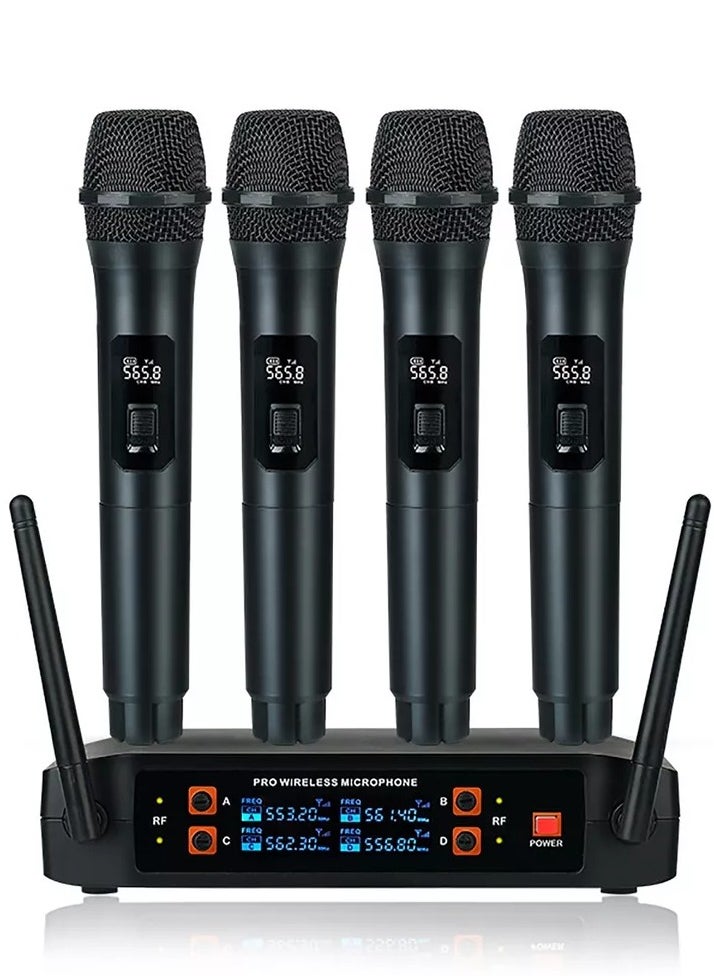 Wireless Handheld Microphone – 4-Channel VHF Metal Dynamic Mic with 200ft Range, 8-12 Hour Battery Life, Built-in Noise Reduction – Ideal for Home Karaoke, TV Singing, Outdoor Audio, Parties, Weddings, Meetings, Church, and Events
