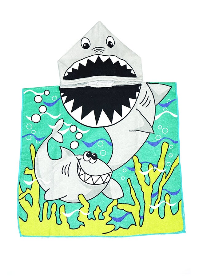 Shark Fast Drying Hooded Beach Towel Blue/White/Yellow 120 x 60cm