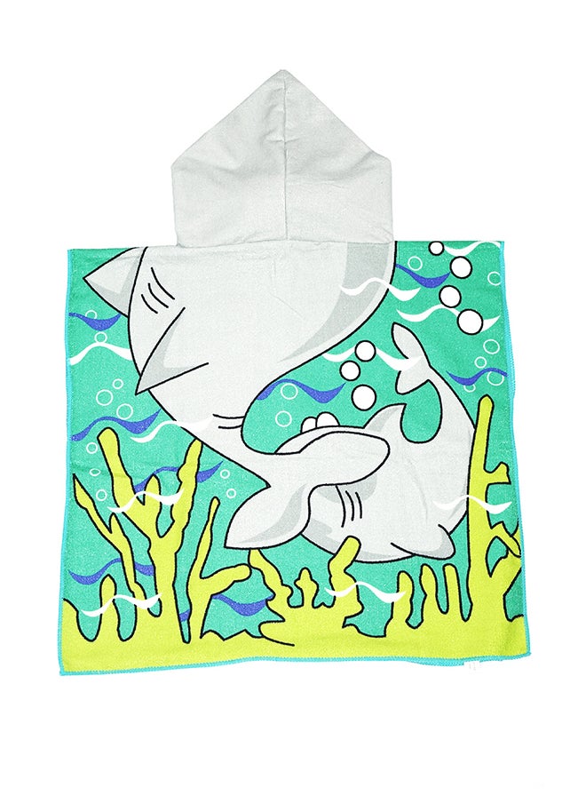 Shark Fast Drying Hooded Beach Towel Blue/White/Yellow 120 x 60cm