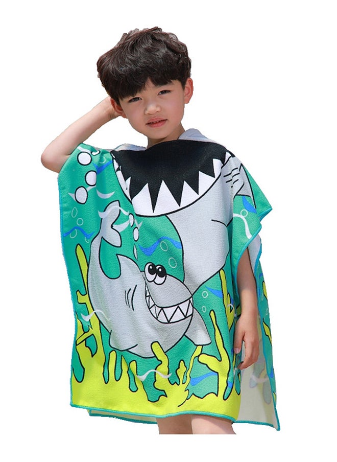 Shark Fast Drying Hooded Beach Towel Blue/White/Yellow 120 x 60cm