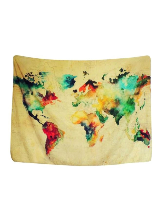 World Map Designed Beach Towel Beige/Red/Green 150x130cm