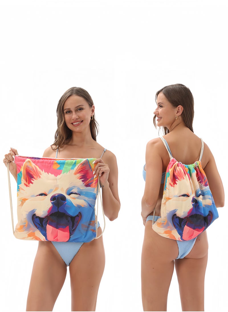 New Backpack Towel Cute Puppy Beach Towel and Fitness Towel Pool Towel Swimming Towel Men and Women Microfiber Towel Travel Backpack Towel 140x70 cm and Fitness Towel 55.1X27.5 Inch