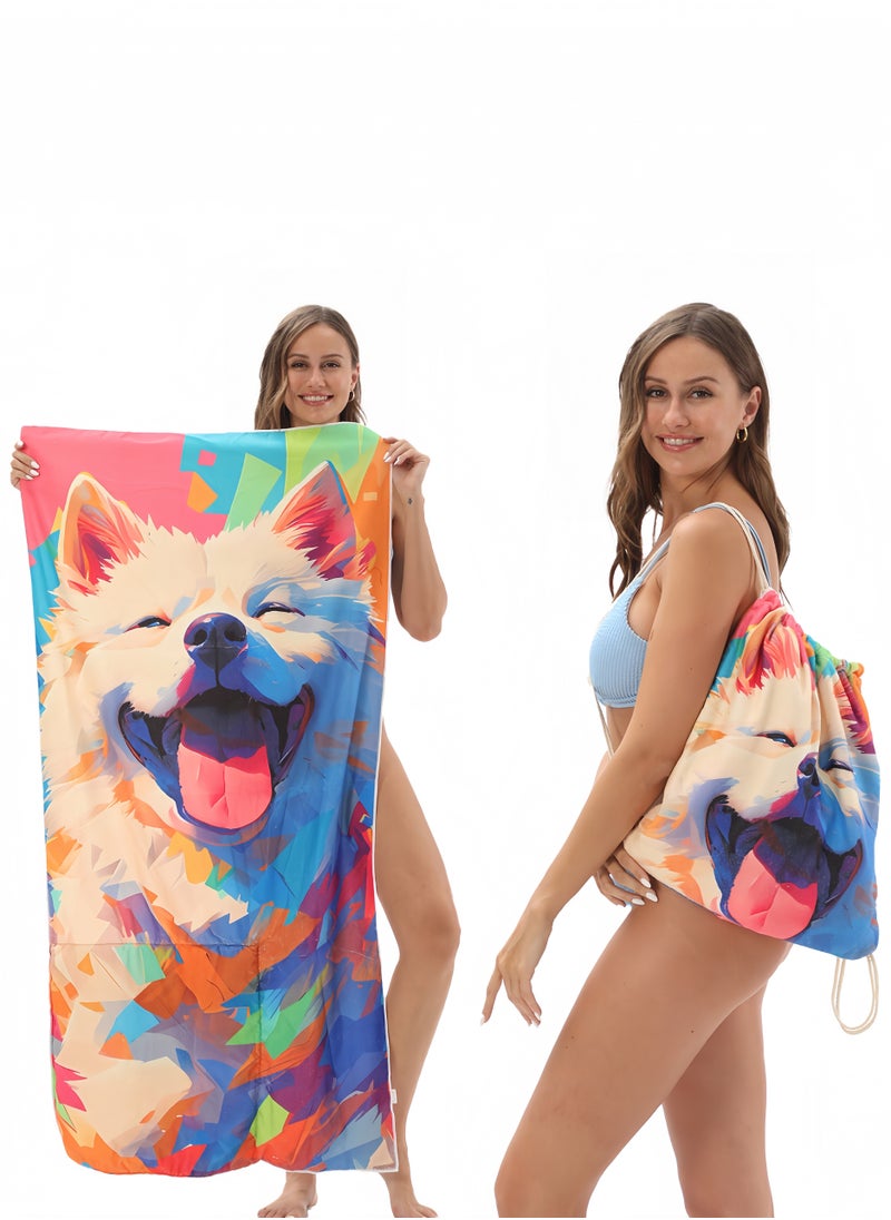 New Backpack Towel Cute Puppy Beach Towel and Fitness Towel Pool Towel Swimming Towel Men and Women Microfiber Towel Travel Backpack Towel 140x70 cm and Fitness Towel 55.1X27.5 Inch